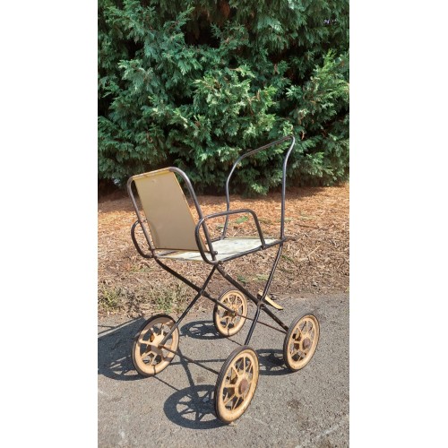 Kovový kočárek pro panenky, hračka, retro, vintage